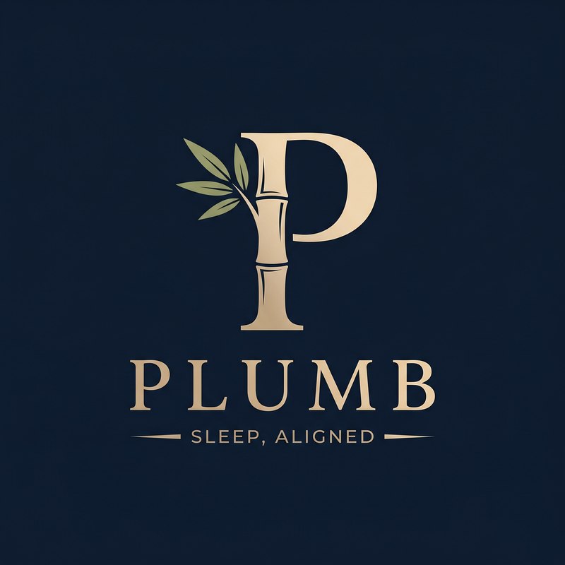 Logo option B: refined serif P with bamboo culm and sage-green leaves, on midnight navy background.