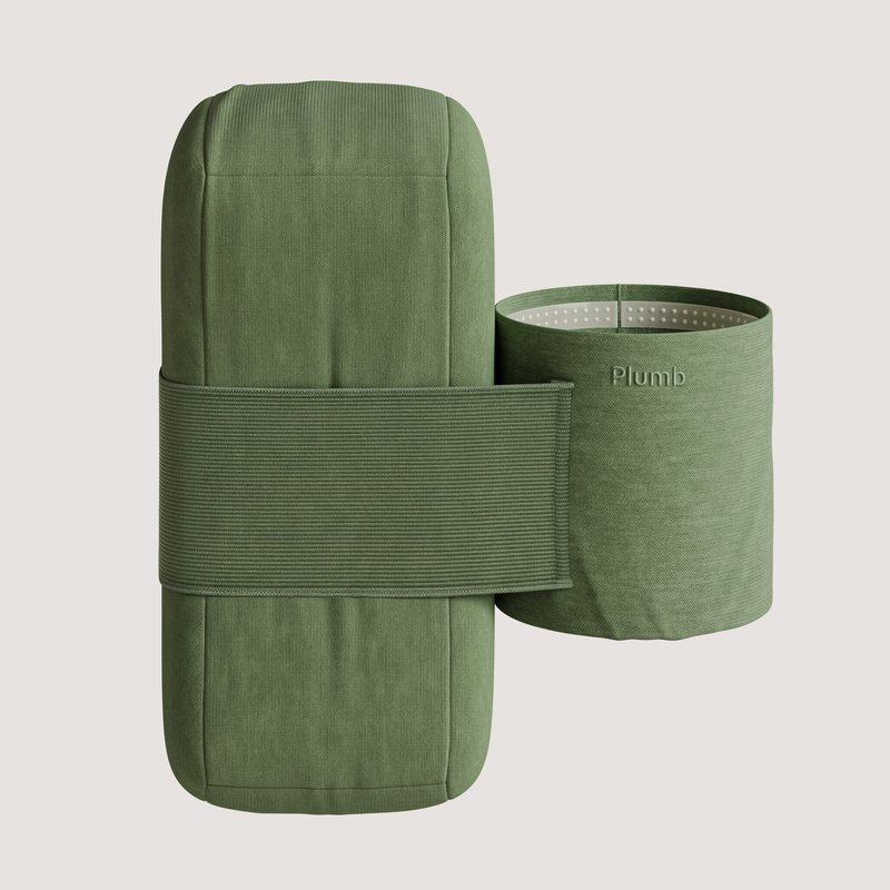 Plumb three-piece product study render, front view, in the green colorway.